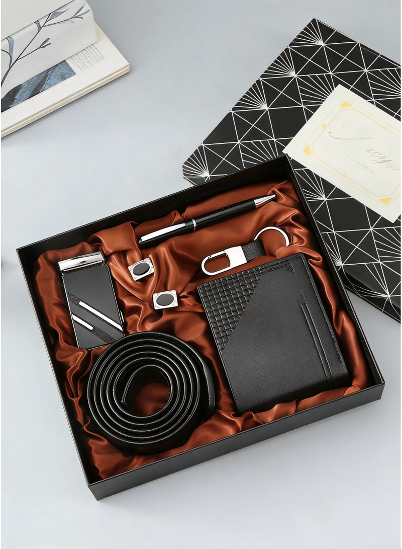 Luxury Gift Basket for men,Business Man Gift Box-5pcs(Wallet,Belt,Cufflinks,Pen,Keychain) Birthday gift box,Ramadan Gift Set, Birthday Gift Set, Family Anniversary, Valentine's Day, Father's Day,  Family Anniversary, Thanksgiving Day, Christmas, Colleague Care, Corporate Care Gift Set, Graduation Gift, Ramadan Festival Gift, For your Dearest Family Members, Father, Husband, Boyfriend,Son, Brother, Partner, Colleague, Teacher, Classmate,Male friend gifts, Brotherly bonds - Image 1